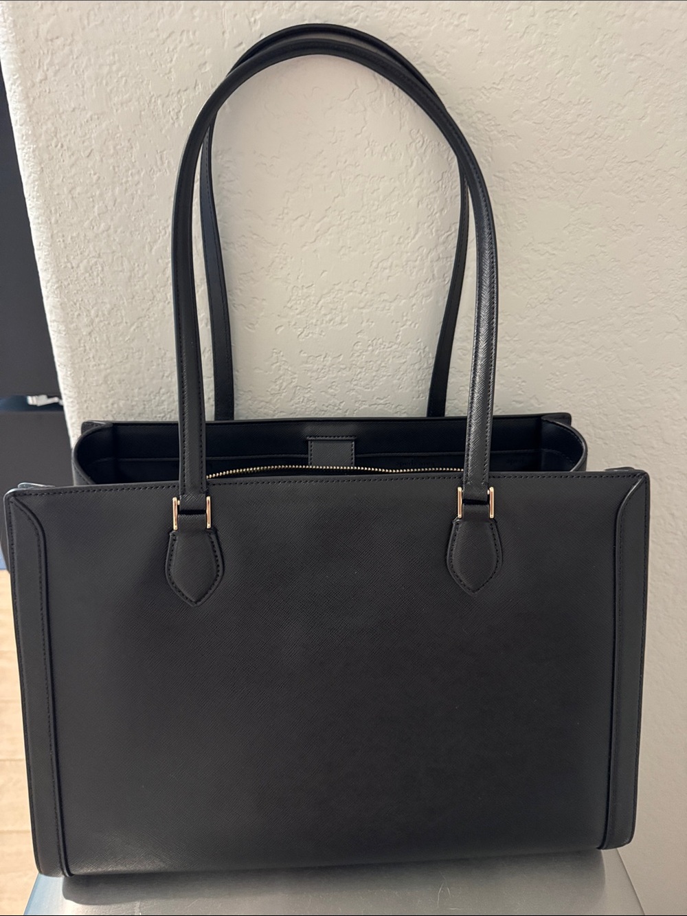 kate spade ♠️ Madison East West Black Leather Double-Handle Laptop Tote - Picture 4 of 8
